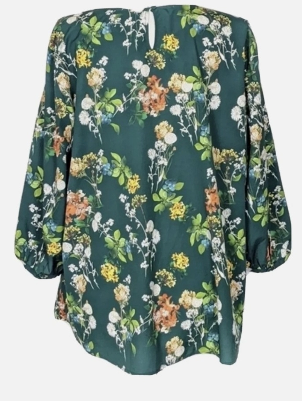 Talbots Forest Green Floral Blouse Sz LG - Picture 2 of 7